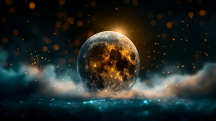 Fototapeta premium Glowing moon in cosmic atmosphere