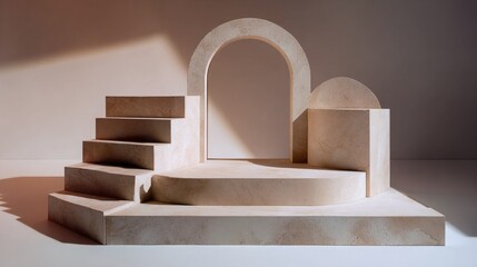 Realistic geometric scene 3d, geometric platform design pastel scene for products