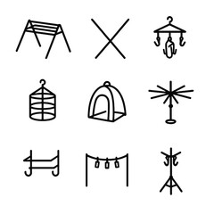 Fototapeta premium Portable Drying Rack Icons. Outline icon set of portable drying racks: foldable A-frame rack, collapsible X-rack, hanging clip