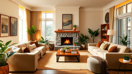 living room with fireplace