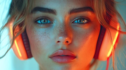 Close-up of a woman with headphones