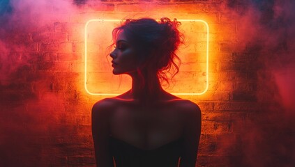 Woman in neon glow