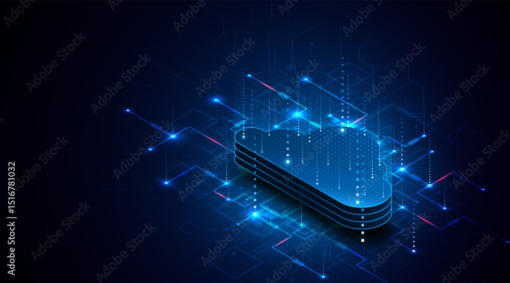 Poster Abstract cloud technology circuit board. Large data center concept. modern cloud storage technology innovation concept background	