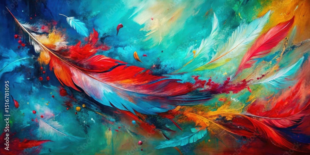 Poster abstract colorful feathers in dynamic flight a vibrant expression of artistic freedom