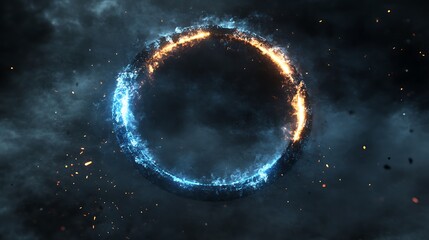 Naklejka premium Fiery ring circle in dark clouds