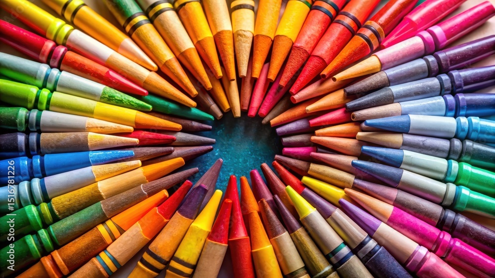 Aufkleber Vibrant Spectrum of Colorful Drawing Implements Arranged in a Circular Pattern, Creating a Stunning Visual Display of Hues and Shades