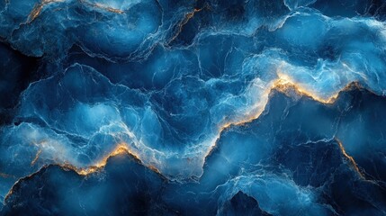 Abstract, flowing, deep blues and golds, textured, energetic design