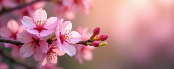 Obraz premium Delicate pink blossoms, soft focus, lush background, gentle, fuchsia, image