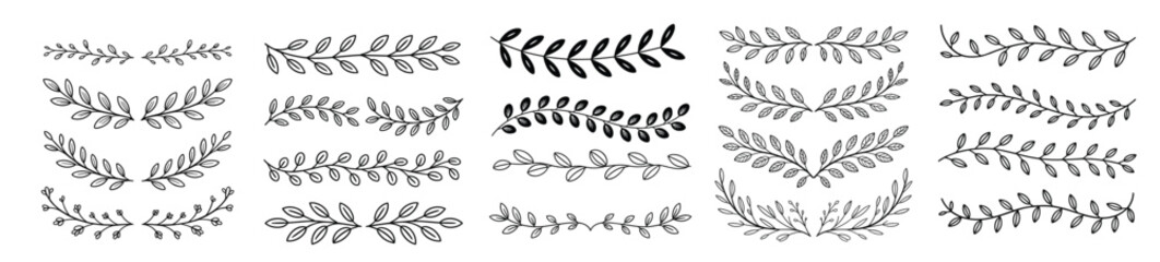 hand drawn floral leaf border elements set frames © qalsom