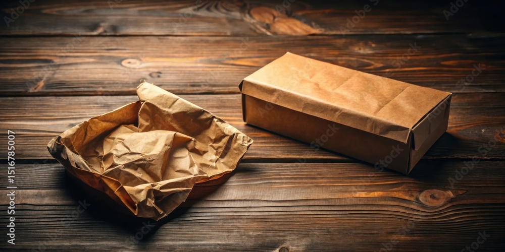 Aufkleber rustic brown paper packaging on wooden surface a simple, elegant presentation of unopened cardboard 