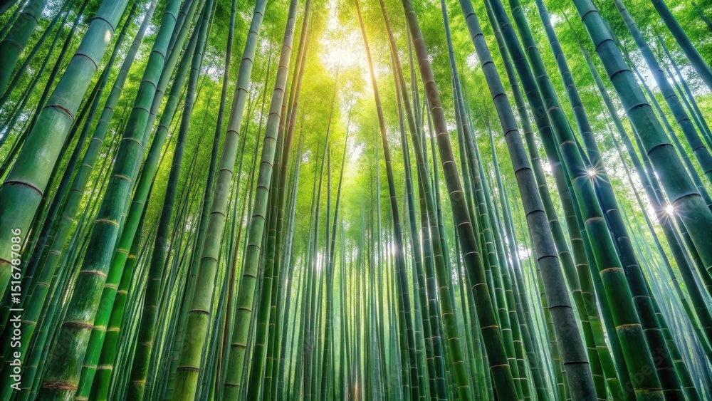 Aufkleber a serene pathway through a lush bamboo forest bathed in sunlight, creating a tranquil and peaceful a