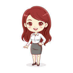 Cute Business Woman Cartoon Character in Office Attire