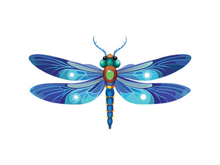 Vibrant blue dragonfly illustration isolated on white background
