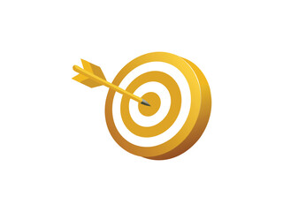 Golden target with arrow centered isolated on white background
