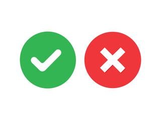 Green check mark and red cross icon isolated on white background

