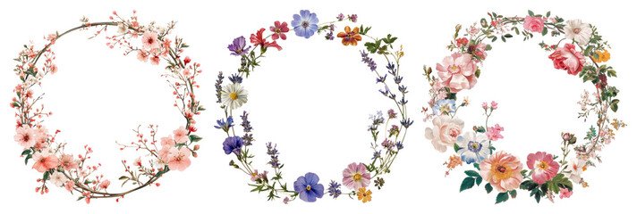 Fototapeta premium PNG Elegant floral wreath designs, element set on transparent background