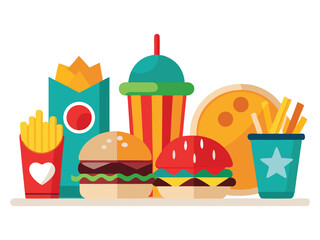 Fast food combo meal illustration isolated on white background
