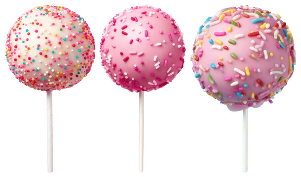 PNG Colorful cake pops with sprinkles, element set on transparent background