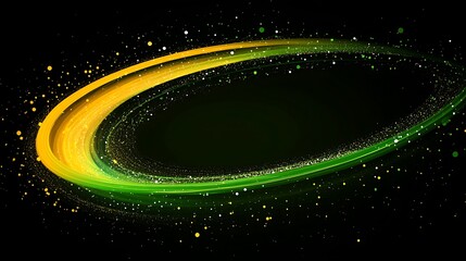 Obraz premium Abstract oval with vibrant green and yellow swirling design, speckled with tiny lights on a dark background
