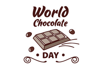 World Chocolate Day or International Chocolate Day, vector illustration, template for logo design, typography poster, greeting card, postcard, banner, flyer, sticker, t-shirt