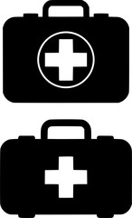 Obraz premium Bold black silhouette of a field medical kit with a red cross symbol
