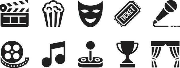 Entertainment and Arts Flat Vector Icons on Background for Creative Projects and Media Design