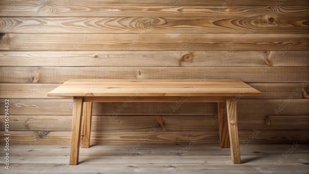 Aufkleber rustic wooden table against a warm, horizontal plank wall background perfect for product placement a