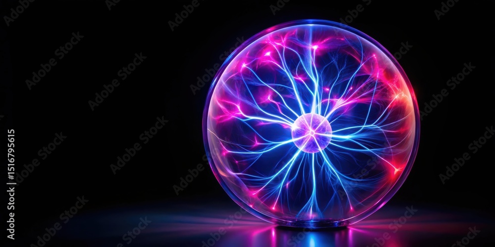 Aufkleber Enigmatic Plasma Orb A mesmerizing display of vibrant energy streams within a translucent sphere, glowing with intense pink and blue luminescence against a stark black background.