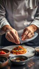 chef is preparing a dish on a plate
