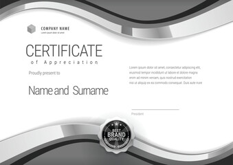 Award certificate with a star design and silver colors. Horizontal template Diploma of modern design or gift certificate. Vector illustration.