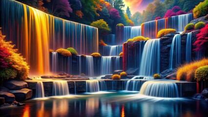 Serene Waterfall Cascading Through Vibrant Autumnal Foliage, a Dreamlike Scene of Nature's Beauty