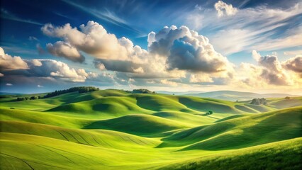 Serene Rolling Hills Under a Dramatic Sky, Painted with the Hues of a Sunset