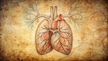 Detailed Anatomical Illustration of the Respiratory and Cardiovascular Systems on Antique Parchment