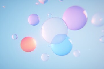 Floating spheres on pale blue background