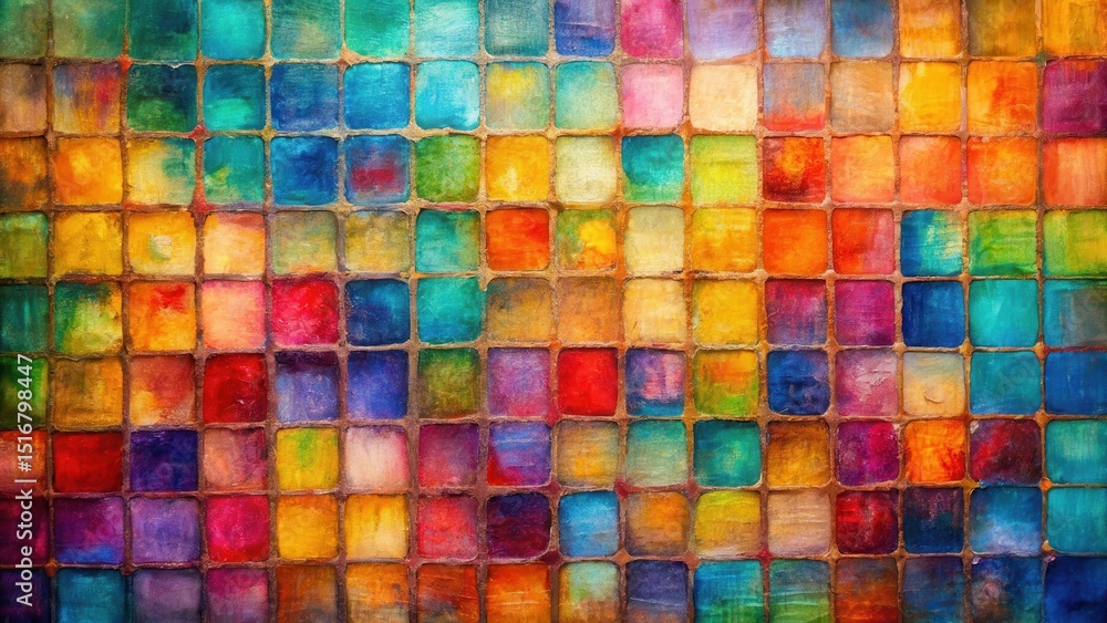 Aufkleber a vibrant mosaic of hues an abstract composition in a grid pattern featuring rich, saturated colors 