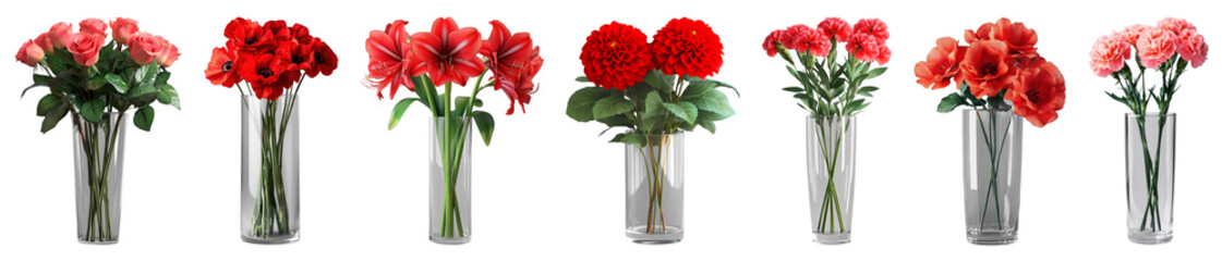 Obraz premium PNG Vibrant red flowers arrangement, element set on transparent background