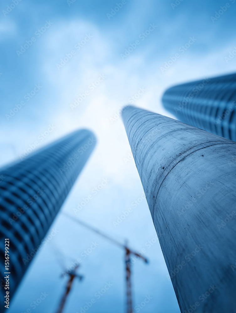 Poster abstract lowangle view of soaring modern architecture under construction. symbolizes progress, ambit