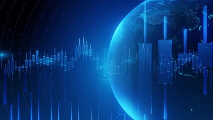 Blue technology background global earth world map digital finance business market stock data chart graph network grid connection animation flow. - Powered by Adobe