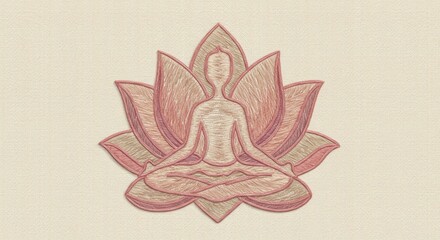Meditating Figure Embracing a Lotus in Digital Embroidery Style