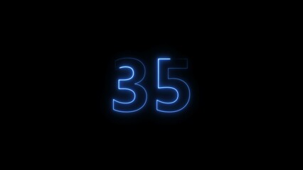 Number 35 neon bright royal blue color 4k illustration.