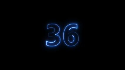 Number 36 neon bright royal blue color 4k illustration.