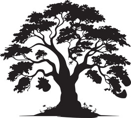 Fantasy tree silhouette vector tree with leaves