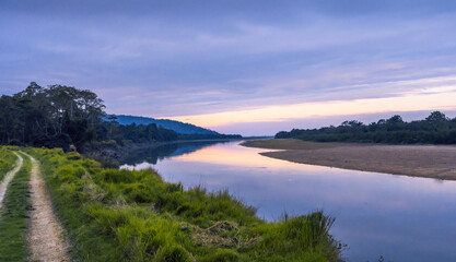 Stunning sunset view of the riven Brahmaputra in Kaziranga national park, Assam, India