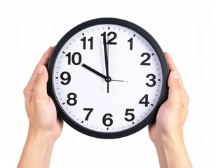 Hand Holding Clock Isolated on White Background with Clipping Path, Creative Time Concept