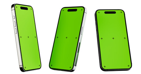 Green screen smartphone mockup in 3D rendering..