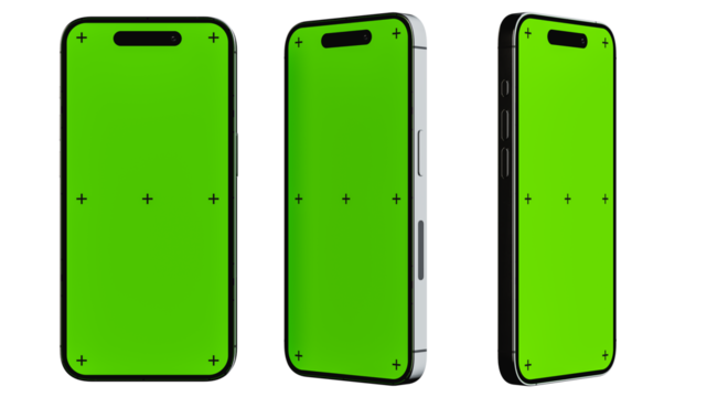 Green screen smartphone mockup in 3D rendering..