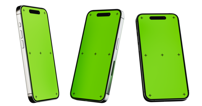 Green screen smartphone mockup in 3D rendering..