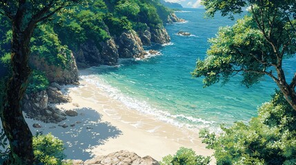 Fototapeta premium Lush Coastal Beach Scene