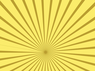 Yellow sun ray background. Amber yellow swirl radial beam sunrise or sunset light retro design illustration. Light sunburst glowing background.