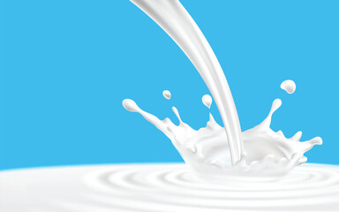 Milk splash banner with blue background